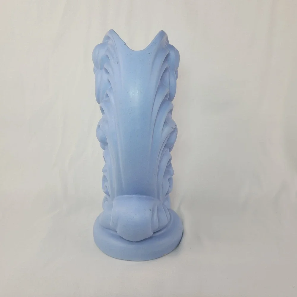 Vintage Haeger USA Pottery Blue Art Deco Wave Scroll Vase Mid Century Modern